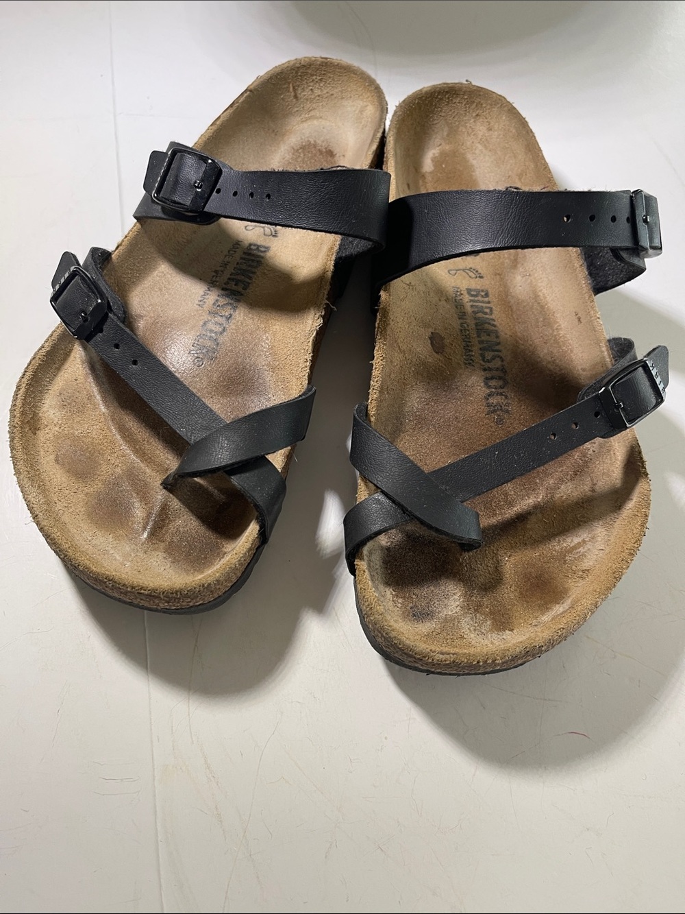 Birkenstock Black Leather Triple-Strap Slide Sandals